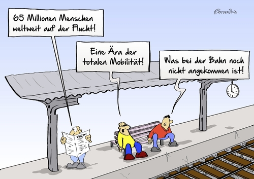 Cartoon: Ära der Mobilität (medium) by Marcus Gottfried tagged aera,ära,mobilität,flucht,fluchtgrund,flüchtling,flüchtender,asyl,afrika,balkan,balkanroute,bahnhof,zeitalter,bahn,verspätung,bundesbahn,eisenbahn,pünktlichkeit,freunde,marcus,gottfried,cartoon,karikatur,aera,ära,mobilität,flucht,fluchtgrund,flüchtling,flüchtender,asyl,afrika,balkan,balkanroute,bahnhof,zeitalter,bahn,verspätung,bundesbahn,eisenbahn,pünktlichkeit,freunde,marcus,gottfried,cartoon,karikatur