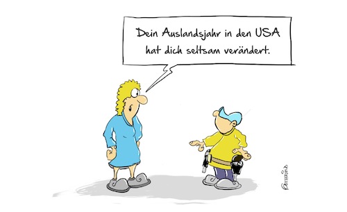 Cartoon: Auslandsjahr (medium) by Marcus Gottfried tagged us,usa,syrien,russland,werte,weltpolizei,angriff,abwehr,wehren,nordkorea,ausland,auslandsjahr,au,pair,benehmen,benimm,annehmen,ändern,veränderung,freude,marcus,gottfried,cartoon,karikatur,us,usa,syrien,russland,werte,weltpolizei,angriff,abwehr,wehren,nordkorea,ausland,auslandsjahr,au,pair,benehmen,benimm,annehmen,ändern,veränderung,freude,marcus,gottfried,cartoon,karikatur