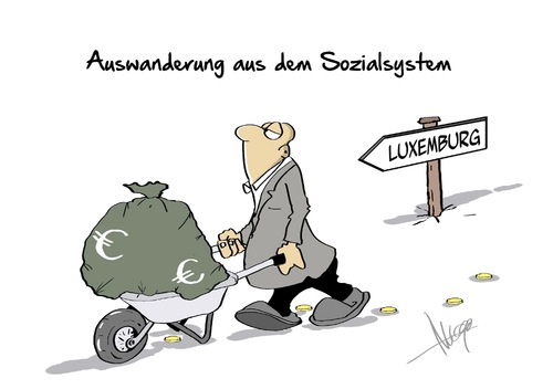 Cartoon: Auswanderung (medium) by Marcus Gottfried tagged einwanderung,einwanderer,auswanderung,auswanderer,arbeit,arbeitssuche,geld,steuer,steuervorteile,anlage,zinsen,steuerhinterziehung,luxemburg,einkommen,millionen,armut,schubkarre,verschieben,grenze,europa,sozial,system,sozialsystem,kasse,marcus,gottfried,cartoon,karikatur,einwanderung,einwanderer,auswanderung,auswanderer,arbeit,arbeitssuche,geld,steuer,steuervorteile,anlage,zinsen,steuerhinterziehung,luxemburg,einkommen,millionen,armut,schubkarre,verschieben,grenze,europa,sozial,system,sozialsystem,kasse,marcus,gottfried,cartoon,karikatur