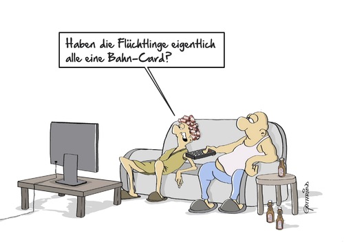 Cartoon: BahnCard (medium) by Marcus Gottfried tagged reise,eisenbahn,flüchtling,asyl,flucht,mittelmeer,afrika,refugees,paar,sorgen,ansicht,preis,stimmung,frage,interesse,hintergrund,allgemeinbildung,freude,marcus,gottfried,cartoon,karikatur,reise,eisenbahn,flüchtling,asyl,flucht,mittelmeer,afrika,refugees,paar,sorgen,ansicht,preis,stimmung,frage,interesse,hintergrund,allgemeinbildung,freude,marcus,gottfried,cartoon,karikatur