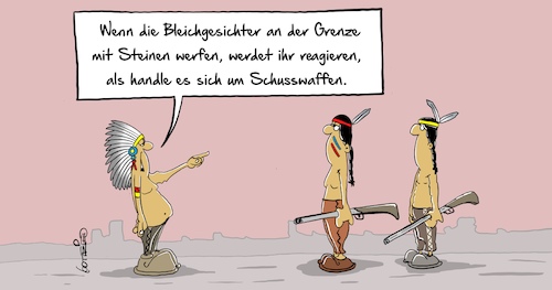 Cartoon: Bleichgesichter (medium) by Marcus Gottfried tagged mexikaner,mexiko,marsch,us,grenze,trump,gewalt,drohung,migranten,mexikaner,mexiko,marsch,us,grenze,trump,gewalt,drohung,migranten