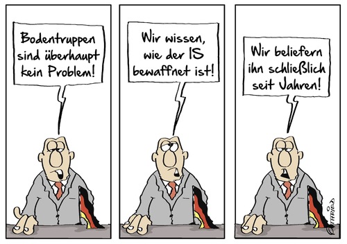 Cartoon: Bodentruppen (medium) by Marcus Gottfried tagged bodentruppen,problem,angriff,krieg,terror,bundeswehr,waffenlobby,waffenexport,exportweltmeister,feind,kenntnis,is,isis,nato,regierung,luftangriff,lieferung,waffenlieferung,gewinn,geschäft,moral,moralisch,zweideutig,freude,marcus,gottfried,cartoon,karikatur,bodentruppen,problem,angriff,krieg,terror,bundeswehr,waffenlobby,waffenexport,exportweltmeister,feind,kenntnis,is,isis,nato,regierung,luftangriff,lieferung,waffenlieferung,gewinn,geschäft,moral,moralisch,zweideutig,freude,marcus,gottfried,cartoon,karikatur