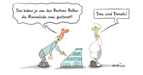 Cartoon: Donuts (medium) by Marcus Gottfried tagged donuts,betrug,berliner,ballen,gebäck,marmelade,karneval,faschin,fastnacht,donuts,betrug,berliner,ballen,gebäck,marmelade,karneval,faschin,fastnacht