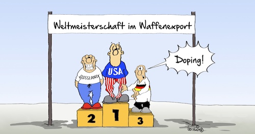 Cartoon: Doping (medium) by Marcus Gottfried tagged waffenexport,doping,waffen,rüstungsindustrie,panzer,raketen,lobby,weltmeister,exportweltmeister,waffenexport,doping,waffen,rüstungsindustrie,panzer,raketen,lobby,weltmeister,exportweltmeister