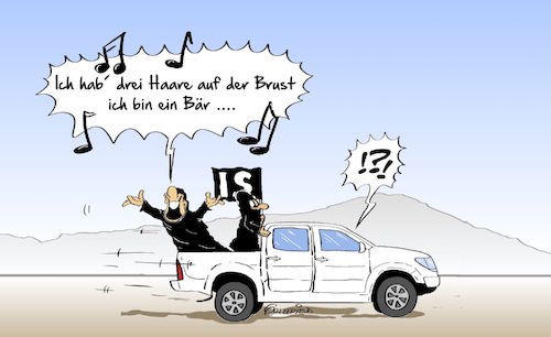 Cartoon: drei Haare (medium) by Marcus Gottfried tagged karneval,is,isis,fasching,fastnacht,nase,verkleidung,kultur,kulturschock,ankommen,ankunft,kontakt,irritation,verzweiflung,drei,haare,brust,liedgut,bernd,stelter,karnevalslied,bär,freude,marcus,gottfried,cartoon,karikatur,karneval,is,isis,fasching,fastnacht,nase,verkleidung,kultur,kulturschock,ankommen,ankunft,kontakt,irritation,verzweiflung,drei,haare,brust,liedgut,bernd,stelter,karnevalslied,bär,freude,marcus,gottfried,cartoon,karikatur