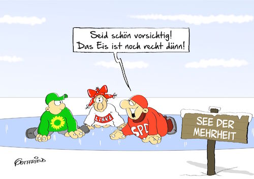 Cartoon: dünnes Eis (medium) by Marcus Gottfried tagged spd,linke,grüne,bündnis,90,partei,koalition,zusammenschluss,wahl,bundestagswahl,wahlkampf,martin,schulz,angela,merkel,eis,teich,einbruch,fest,festigkeit,durchbruch,scholle,frost,hält,vorsicht,achtung,freude,marcus,gottfried,cartoon,karikatur,spd,linke,grüne,bündnis,90,partei,koalition,zusammenschluss,wahl,bundestagswahl,wahlkampf,martin,schulz,angela,merkel,eis,teich,einbruch,fest,festigkeit,durchbruch,scholle,frost,hält,vorsicht,achtung,freude,marcus,gottfried,cartoon,karikatur