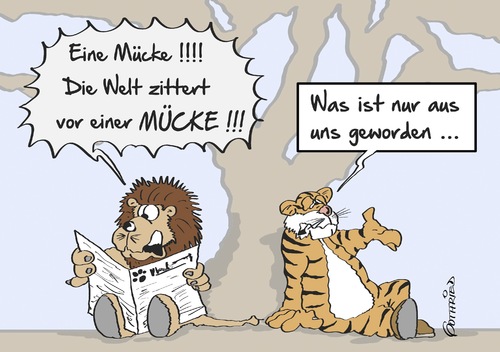 Cartoon: eine Mücke (medium) by Marcus Gottfried tagged mücke,moskito,zika,epidemie,stich,infektion,virus,südamerika,brasilien,schutz,schwangere,geburt,missbildung,löwe,tiger,gefahr,wildnis,rudel,rangfolge,gefährlich,raubtier,mangel,respekt,größe,spaß,marcus,gottfried,cartoon,karikatur,mücke,moskito,zika,epidemie,stich,infektion,virus,südamerika,brasilien,schutz,schwangere,geburt,missbildung,löwe,tiger,gefahr,wildnis,rudel,rangfolge,gefährlich,raubtier,mangel,respekt,größe,spaß,marcus,gottfried,cartoon,karikatur