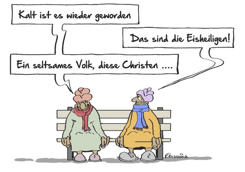 Cartoon: Eisheiligen (medium) by Marcus Gottfried tagged feiertag,glaube,religion,wetter,kälte,eisheilige,komisch,seltsam,unterschied,bekannt,unbekannt,christen,islam,moslem,frieren,sonne,wärme,gewohnheit,ungewohnt,spaß,marcus,gottfried,cartoon,karikatur,feiertag,glaube,religion,wetter,kälte,eisheilige,komisch,seltsam,unterschied,bekannt,unbekannt,christen,islam,moslem,frieren,sonne,wärme,gewohnheit,ungewohnt,spaß,marcus,gottfried,cartoon,karikatur