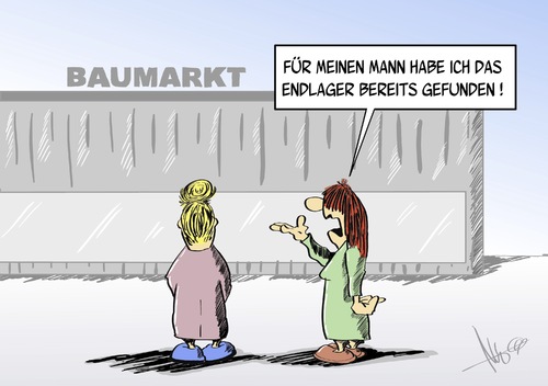 Cartoon: Endlager gefunden (medium) by Marcus Gottfried tagged atom,atomlobby,lager,radioaktive,strahlung,atomenergie,energie,marcus,gottfried,cartoon,karikatur,müll,atommüll,salzbergwerk,baumarkt,mann,abgeben,abschieben,bauhaus,obi,werkmarkt,werkzeug,hobby,klischee,atom,atomlobby,lager,radioaktive,strahlung,atomenergie,energie,marcus,gottfried,cartoon,karikatur,müll,atommüll,salzbergwerk,baumarkt,mann,abgeben,abschieben,bauhaus,obi,werkmarkt,werkzeug,hobby,klischee