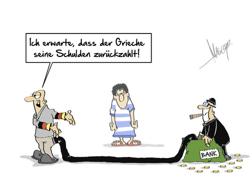 Cartoon: Erwartungen (medium) by Marcus Gottfried tagged griechenland,zahlungen,krise,troika,deutschland,euro,geld,europa,schuldenschnitt,schulden,karikatur,cartoon,gottfried,marcus,erwartung,griechenland,krise,schulden,schuldenschnitt,europa,zahlungen,troika,erwartung,geld,euro,deutschland,marcus,gottfried,cartoon,karikatur