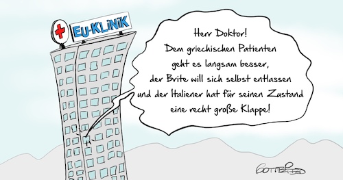 Cartoon: EU-Klinik (medium) by Marcus Gottfried tagged europa,du,griechenland,großbritannien,brexit,italien,währung,euro,gemeinschaft,klinikum,krankenhaus,doktor,arzt,schichtwechsel,patient,marcus,gottfried,europa,du,griechenland,großbritannien,brexit,italien,währung,euro,gemeinschaft,klinikum,krankenhaus,doktor,arzt,schichtwechsel,patient,marcus,gottfried