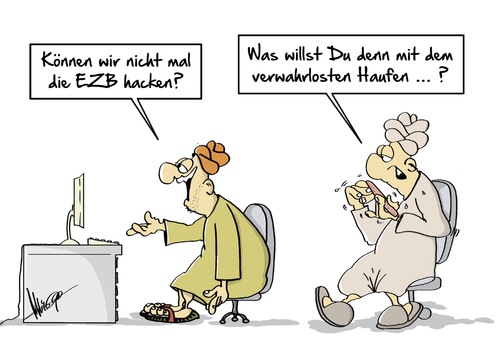 Cartoon: EZB hacken (medium) by Marcus Gottfried tagged tv,fernseher,frankreich,hacken,hacker,angriff,cyberkrieg,internet,online,facebook,twitter,youtube,monde,cyber,attacke,bank,verwahrlost,heruntergekommen,haufen,bewertung,langeweile,vorschlag,marcus,gottfried,cartoon,karikatur,tv,fernseher,frankreich,hacken,hacker,angriff,cyberkrieg,internet,online,facebook,twitter,youtube,monde,cyber,attacke,bank,verwahrlost,heruntergekommen,haufen,bewertung,langeweile,vorschlag,marcus,gottfried,cartoon,karikatur