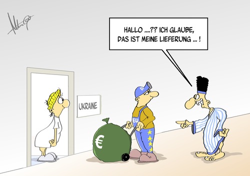 Cartoon: falsche Lieferung (medium) by Marcus Gottfried tagged ukraine,griechenland,europa,unterstützung,geld,euro,währung,rettungsschirm,hilfe,finanzen,marcus,gottfried,cartoon,karikatur,neid,lieferung,anspruch,ukraine,griechenland,europa,unterstützung,geld,euro,währung,rettungsschirm,hilfe,finanzen,marcus,gottfried,cartoon,karikatur,neid,lieferung,anspruch