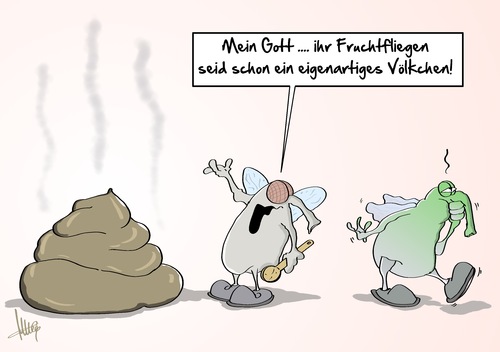 Cartoon: Fruchtfliegen (medium) by Marcus Gottfried tagged fliege,fruchtfliege,übelkeit,essen,unterschied,selsam,volk,völkchen,appetit,hunger,speise