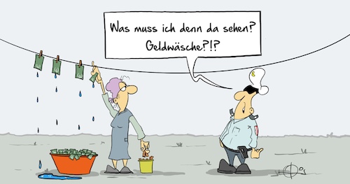 Cartoon: Geldwäsche (medium) by Marcus Gottfried tagged geldwäsche,schwarzgeld,einnahmen,wäsche,polizei,geldwäsche,schwarzgeld,einnahmen,wäsche,polizei