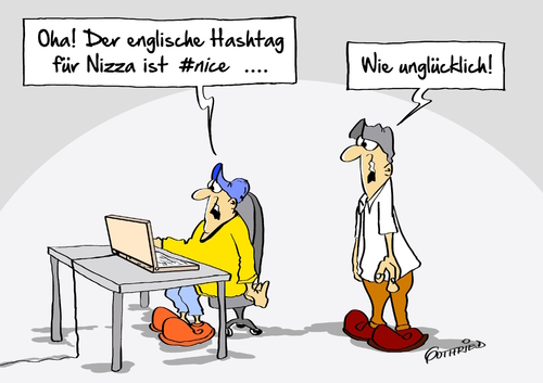 Cartoon: Hashtag (medium) by Marcus Gottfried tagged nizza,nice,hashtag,raute,zeichen,computer,anschlag,terror,frankreich,trauer,is,freundschaft,marcus,gottfried,cartoon,karikatur,nizza,nice,hashtag,raute,zeichen,computer,anschlag,terror,frankreich,trauer,is,freundschaft,marcus,gottfried,cartoon,karikatur