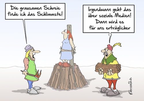 Cartoon: Hexenverbrennung (medium) by Marcus Gottfried tagged anklage,wissen,hexe,mittelalter,altertum,hexenverbrennung,feuer,scheiterhaufen,rot,haare,glaube,inquisition,vertreibung,verfolgung,ansicht,ansehen,schreie,schmerz,zeuge,holz,soziale,medien,facebook,hetze,twitter,google,hasskommentare,schadenfreude,freude,marcus,gottfried,cartoon,karikatur,anklage,wissen,hexe,mittelalter,altertum,hexenverbrennung,feuer,scheiterhaufen,rot,haare,glaube,inquisition,vertreibung,verfolgung,ansicht,ansehen,schreie,schmerz,zeuge,holz,soziale,medien,facebook,hetze,twitter,google,hasskommentare,schadenfreude,freude,marcus,gottfried,cartoon,karikatur