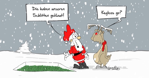 Cartoon: KeylessGo (medium) by Marcus Gottfried tagged auto,winter,nikolaus,weihnachten,xmas,elch,moo,schnee,diebstahl,klauen,marcus,gottfried,auto,winter,nikolaus,weihnachten,xmas,elch,moo,schnee,diebstahl,klauen,marcus,gottfried