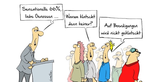 Cartoon: Klatschen (medium) by Marcus Gottfried tagged spd,mitgliederbefragung,mitgliederversammlungen,66,prozent,groko,nogroko,regierung,koalition,beerdigung,untergang,marcus,gottfried,cartoon,karikatur,spd,mitgliederbefragung,mitgliederversammlungen,66,prozent,groko,nogroko,regierung,koalition,beerdigung,untergang,marcus,gottfried,cartoon,karikatur