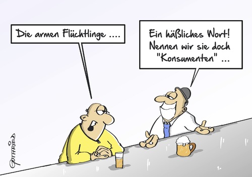 Cartoon: Konsumenten (medium) by Marcus Gottfried tagged wortspiel,konsum,konsumenten,flucht,flüchtling,lampedusa,afrika,mittelmeer,armut,reichtum,gaststätte,kneipe,bedauern,mitgefühl,marcus,gottfried,cartoon,karikatur,wortspiel,konsum,konsumenten,flucht,flüchtling,lampedusa,afrika,mittelmeer,armut,reichtum,gaststätte,kneipe,bedauern,mitgefühl,marcus,gottfried,cartoon,karikatur