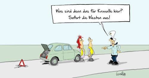 Cartoon: Krawall (medium) by Marcus Gottfried tagged krawall,frankreich,gelbe,westen,macron,widerstand,krawall,frankreich,gelbe,westen,macron,widerstand