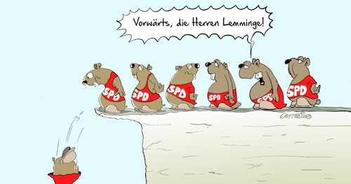 Cartoon: Lemminge (medium) by Marcus Gottfried tagged spd,lemminge,absturz,klippe,tod,sprung,herdentrieb,herde,antrieb,folgen,bling,abgrund,cartoon,karikatur,marcus,gottfried,spd,lemminge,absturz,klippe,tod,sprung,herdentrieb,herde,antrieb,folgen,bling,abgrund,cartoon,karikatur,marcus,gottfried