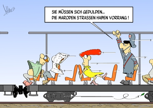 Cartoon: marode Strassen (medium) by Marcus Gottfried tagged strassen,strassenbau,marode,reparatur,bahn,marcus,gottfried,cartoon,karikatur,eisenbahn,investitionen,steuereinnahmen,steuerentfremdung,geld,euro,regierung,zweckentfremdung,strassen,strassenbau,marode,reparatur,bahn,marcus,gottfried,cartoon,karikatur,eisenbahn,investitionen,steuereinnahmen,steuerentfremdung,geld,euro,regierung,zweckentfremdung