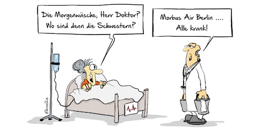 Cartoon: Morbus (medium) by Marcus Gottfried tagged airberlin,berlin,flughafen,flugzeug,fluglinie,pleite,konkurs,streik,pilot,flugzeugführer,arbeit,widerstand,gewerkschaft,prekär,arbeitsverhältnis,morgenwäsche,krankenhaus,arzt,doktor,krankenschwester,bezahlung,geld,verdienst,freude,marcus,gottfried,cartoon,karikatur,airberlin,berlin,flughafen,flugzeug,fluglinie,pleite,konkurs,streik,pilot,flugzeugführer,arbeit,widerstand,gewerkschaft,prekär,arbeitsverhältnis,morgenwäsche,krankenhaus,arzt,doktor,krankenschwester,bezahlung,geld,verdienst,freude,marcus,gottfried,cartoon,karikatur