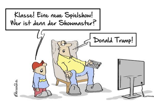 Cartoon: neue Spielshow (medium) by Marcus Gottfried tagged donald,trump,us,präsident,präsidentschaft,wahlkampf,usa,vorwahl,bewerber,milliardär,clinton,show,showmaster,spielshow,entertainer,entertainment,freude,spass,marcus,gottfried,cartoon,karikatur,donald,trump,us,präsident,präsidentschaft,wahlkampf,usa,vorwahl,bewerber,milliardär,clinton,show,showmaster,spielshow,entertainer,entertainment,freude,spass,marcus,gottfried,cartoon,karikatur