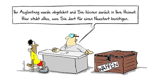 Cartoon: Neustart (medium) by Marcus Gottfried tagged asyl,asylant,flüchtling,vertriebener,flucht,afghanistan,herkunftsland,herkunft,warenexport,waffenlieferungen,waffen,krieg,geschäft,export,rückführungen,freunde,marcus,gottfried,cartoon,karikatur,asyl,asylant,flüchtling,vertriebener,flucht,afghanistan,herkunftsland,herkunft,warenexport,waffenlieferungen,waffen,krieg,geschäft,export,rückführungen,freunde,marcus,gottfried,cartoon,karikatur