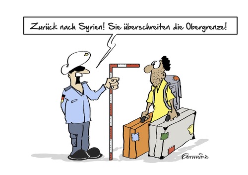 Cartoon: Obergrenze (medium) by Marcus Gottfried tagged flüchtlinge,flüchtlingsstrom,obergrenze,zahl,menge,unterkunft,syrien,grenze,grenzzaun,eindämmen,grenzer,grenzbeamter,abwimmeln,messen,maß,hoch,höhe,auslegung,einwanderung,zukunft,freude,marcus,gottfried,cartoon,karikatur,flüchtlinge,flüchtlingsstrom,obergrenze,zahl,menge,unterkunft,syrien,grenze,grenzzaun,eindämmen,grenzer,grenzbeamter,abwimmeln,messen,maß,hoch,höhe,auslegung,einwanderung,zukunft,freude,marcus,gottfried,cartoon,karikatur