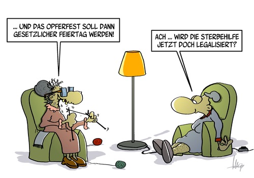 Cartoon: Opferhilfe (medium) by Marcus Gottfried tagged alte,krankheit,opfer,hilfe,rentner,senioren,sterbehilfe,marcus,gottfried,cartoon,karikatur,muslime,glauben,religion,feiertag,brückentag,opferfest,zuckerfest,alte,krankheit,opfer,hilfe,rentner,senioren,sterbehilfe,marcus,gottfried,cartoon,karikatur,muslime,glauben,religion,feiertag,brückentag,opferfest,zuckerfest