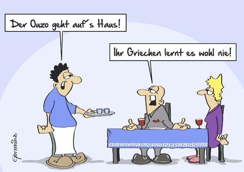 Cartoon: Ouzo aufs Haus (medium) by Marcus Gottfried tagged griechenland,schulden,europa,iwf,eu,ezb,restaurant,sparen,geld,euro,währung,schuldenschnitt,gedeck,essen,paar,kellner,ausgeben,spendieren,ouzo,lernen,nie,niemals,getränk,freunde,stimmung,fest,party,feier,marcus,gottfried,cartoon,karikatur,griechenland,schulden,europa,iwf,eu,ezb,restaurant,sparen,geld,euro,währung,schuldenschnitt,gedeck,essen,paar,kellner,ausgeben,spendieren,ouzo,lernen,nie,niemals,getränk,freunde,stimmung,fest,party,feier,marcus,gottfried,cartoon,karikatur