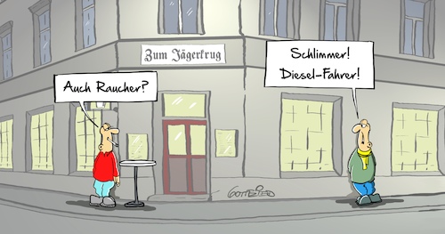 Cartoon: Randgruppen (medium) by Marcus Gottfried tagged diesel,umwelt,fahrverbot,rauchverbot,raucher,randgruppe,verlierer,aussätzigen,marcus,gottfried,cartoon,karikatur,diesel,umwelt,fahrverbot,rauchverbot,raucher,randgruppe,verlierer,aussätzigen,marcus,gottfried,cartoon,karikatur