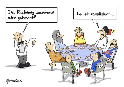 Cartoon: Rechnung zusammen (medium) by Marcus Gottfried tagged rechnung,abrechnung,griechenland,schulden,krise,essen,eu,europa,iwf,ezbrestaurant,freizeit,rechnung,abrechnung,griechenland,schulden,krise,essen,eu,europa,iwf,ezbrestaurant,freizeit