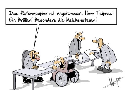 Cartoon: Reformpapier angekommen (medium) by Marcus Gottfried tagged griechenland,reformen,reformliste,schuldenkrise,hilfsprogramm,athen,troika,ezb,eu,europa,iwf,währung,geldgeber,dokument,voraussetzung,alexis,tsipras,finanzminister,giannis,varoufakis,bundestag,zustimmung,marcus,gottfried,cartoon,karikatur,griechenland,reformen,reformliste,schuldenkrise,hilfsprogramm,athen,troika,ezb,eu,europa,iwf,währung,geldgeber,dokument,voraussetzung,alexis,tsipras,finanzminister,giannis,varoufakis,bundestag,zustimmung,marcus,gottfried,cartoon,karikatur