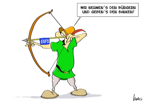 Cartoon: Robin (medium) by Marcus Gottfried tagged euro,geld,bank,finanzen,europa,schulden,efsfs,hood,robin,währung,pfeil,bogen,bürger,gewinn,velrlust