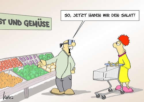 Cartoon: Salat (medium) by Marcus Gottfried tagged salat,sprichwort,gemüse,einkauf,paar,ehe,mann,frau,geschäft,theke,vitamine,erleichterung,frische,erkenntnis,salat,sprichwort,gemüse,einkauf,paar,ehe,mann,frau,geschäft,theke,vitamine,erleichterung,frische,erkenntnis