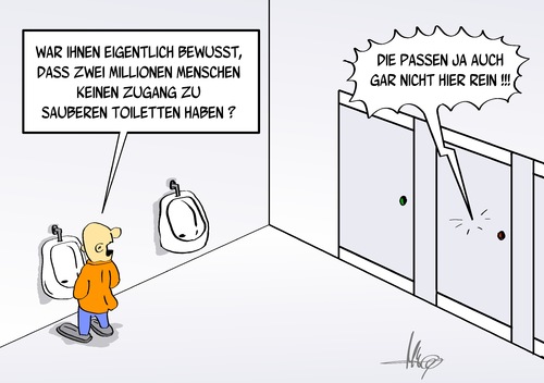 Cartoon: saubere Toilette (medium) by Marcus Gottfried tagged toilette,hygiene,sauberkeit,sauber,bad,pinkelbecken,klo,bewusst,zwei,millionen,menschen,marcus,gottfried,cartoon,karikatur,zugang,möglichkeit,toilette,hygiene,sauberkeit,sauber,bad,pinkelbecken,klo,bewusst,zwei,millionen,menschen,marcus,gottfried,cartoon,karikatur,zugang,möglichkeit