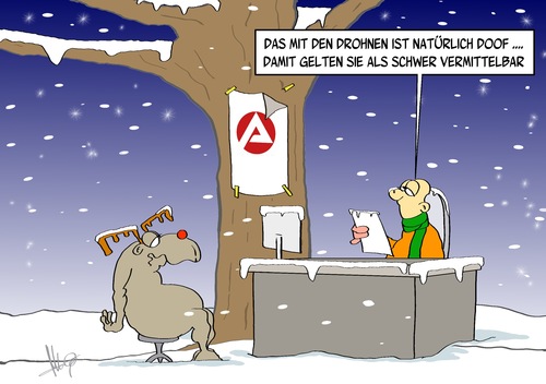 Cartoon: schwer vermittelbar (medium) by Marcus Gottfried tagged zustellung,automatische,auslieferung,pakete,post,dhl,amazon,drohne,winter,schnee,vermittler,berater,suche,vermittelbar,schwer,arge,vermittlung,karikatur,cartoon,gottfried,marcus,xmas,weihnachten,rentier,arbitslos,arbeitslosigkeit,arbeit,agentur,arbeitsamt,arbeitsamt,agentur,arbeit,arbeitslosigkeit,arbitslos,rentier,weihnachten,xmas,marcus,gottfried,cartoon,karikatur,vermittlung,arge,schwer,vermittelbar,suche,berater,vermittler,schnee,winter,drohne,amazon,dhl,post,pakete,auslieferung,automatische,zustellung,automatisiert