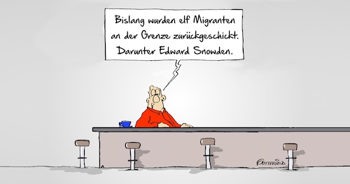 Cartoon: Snowden2 (medium) by Marcus Gottfried tagged rücknahmeankommen,snowden,edward,migranten,flucht,geflüchtete,migration,asyl,zurückweisung,rücknahmeankommen,snowden,edward,migranten,flucht,geflüchtete,migration,asyl,zurückweisung