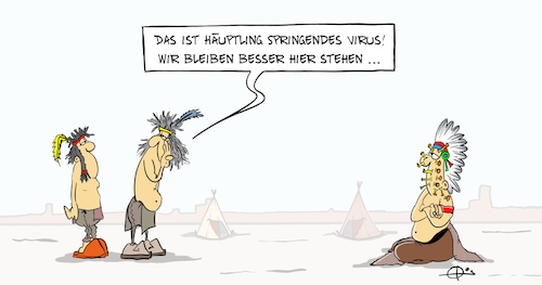 Cartoon: Springendes Virus (medium) by Marcus Gottfried tagged indianer,virus,corona,abstand,entfernung,häuptling,indianerstamm,anstecken,indianer,virus,corona,abstand,entfernung,häuptling,indianerstamm,anstecken