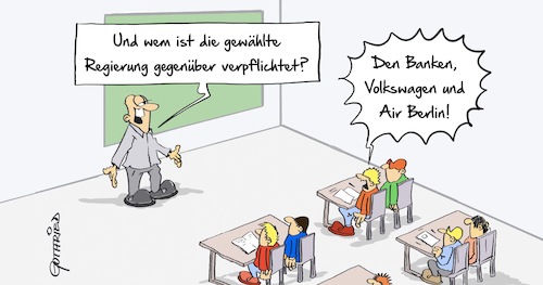 Cartoon: Staatsbürgerkunde (medium) by Marcus Gottfried tagged staatsbürger,bürger,unterricht,demokratie,unterstützung,verpflichtung,souveränität,souverän,führung,regierung,krise,volkswagen,banken,bankenkrise,air,berlin,airberlin,flugplatz,fluglinie,insolvenz,pleite,steuer,steuergelder,freude,marcus,gottfried,cartoon,kariktur,staatsbürger,bürger,unterricht,demokratie,unterstützung,verpflichtung,souveränität,souverän,führung,regierung,krise,volkswagen,banken,bankenkrise,air,berlin,airberlin,flugplatz,fluglinie,insolvenz,pleite,steuer,steuergelder,freude,marcus,gottfried,cartoon,kariktur