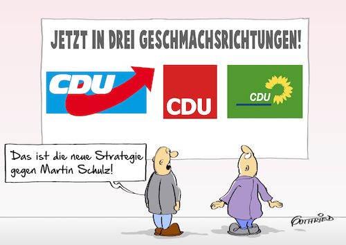 Cartoon: Strategie (medium) by Marcus Gottfried tagged wahlkampf,cdu,merkel,spd,martin,schulz,afd,grüne,geschmacksrichtung,unverwechselbar,verwechseln,strategie,vorgehen,kanzler,kanzlerkandidat,angebot,vorfreude,freude,marcus,gottfried,cartoon,karikatur,wahlkampf,cdu,merkel,spd,martin,schulz,afd,grüne,geschmacksrichtung,unverwechselbar,verwechseln,strategie,vorgehen,kanzler,kanzlerkandidat,angebot,vorfreude,freude,marcus,gottfried,cartoon,karikatur