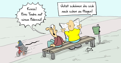 Cartoon: Taube (medium) by Marcus Gottfried tagged taube,fahrrad,klima,umwelt,greta,taube,fahrrad,klima,umwelt,greta