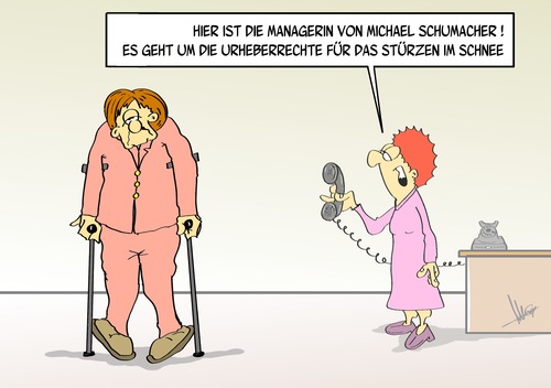 Cartoon: Urheberrecht aus Sturz (medium) by Marcus Gottfried tagged michael,schumacher,rennfahrer,formel1,unfall,ski,winter,wintersport,merkel,angela,marcus,gottfried,cartoon,karikatur,loipe,langlauf,abfahrt,becken,beckenbruch,regierung,krücke,schonen,liegen,anruf,management,managerin,urheberrecht,urheber,abmahnung,telefon,büro,sturz,stürzen,michael,schumacher,rennfahrer,formel1,unfall,ski,winter,wintersport,merkel,angela,marcus,gottfried,cartoon,karikatur,loipe,langlauf,abfahrt,becken,beckenbruch,regierung,krücke,schonen,liegen,anruf,management,managerin,urheberrecht,urheber,abmahnung,telefon,büro,sturz,stürzen