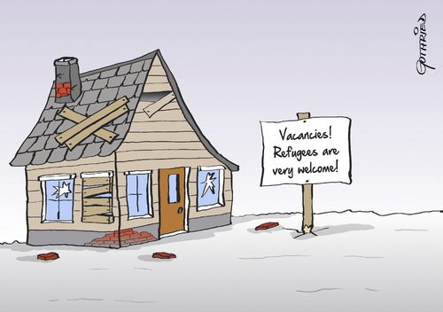 Cartoon: Vacancies (medium) by Marcus Gottfried tagged vacancies,room,refugee,refugees,rent,house,ruin,money,income,joy,marcus,gottfried,caricature,cartoon,vacancies,room,refugee,refugees,rent,house,ruin,money,income,joy,marcus,gottfried,caricature,cartoon