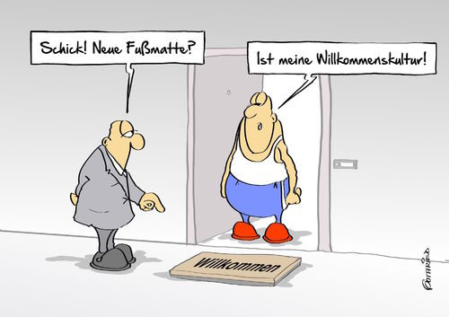 Cartoon: Willkommenskultur (medium) by Marcus Gottfried tagged flüchtlinge,flucht,ausländer,tür,grenze,eintritt,willkommen,willkommenskultur,fremdenhass,fremde,fußmatte,abtreter,kultur,freude,marcus,gottfried,cartoon,karikatur,flüchtlinge,flucht,ausländer,tür,grenze,eintritt,willkommen,willkommenskultur,fremdenhass,fremde,fußmatte,abtreter,kultur,freude,marcus,gottfried,cartoon,karikatur