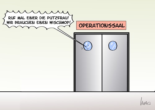 Cartoon: Wischmop (medium) by Marcus Gottfried tagged wischmop,putzlappen,putzfrau,operationssaal,krankenhaus,klinik,blut,verschmutzung,notfallreinigung,wischmop,putzlappen,putzfrau,operationssaal,krankenhaus,klinik,blut,verschmutzung,notfallreinigung