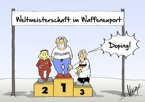 Cartoon: WM im Waffenexport (medium) by Marcus Gottfried tagged weltmeisterschaft,weltmeister,waffenexport,export,exportweltmeister,waffen,china,russland,deutschland,erster,zweiter,dritter,rang,sieg,meister,doping,pfusch,freude,überlegenheit,marcus,gottfried,cartoon,karikatur,weltmeisterschaft,weltmeister,waffenexport,export,exportweltmeister,waffen,china,russland,deutschland,erster,zweiter,dritter,rang,sieg,meister,doping,pfusch,freude,überlegenheit,marcus,gottfried,cartoon,karikatur